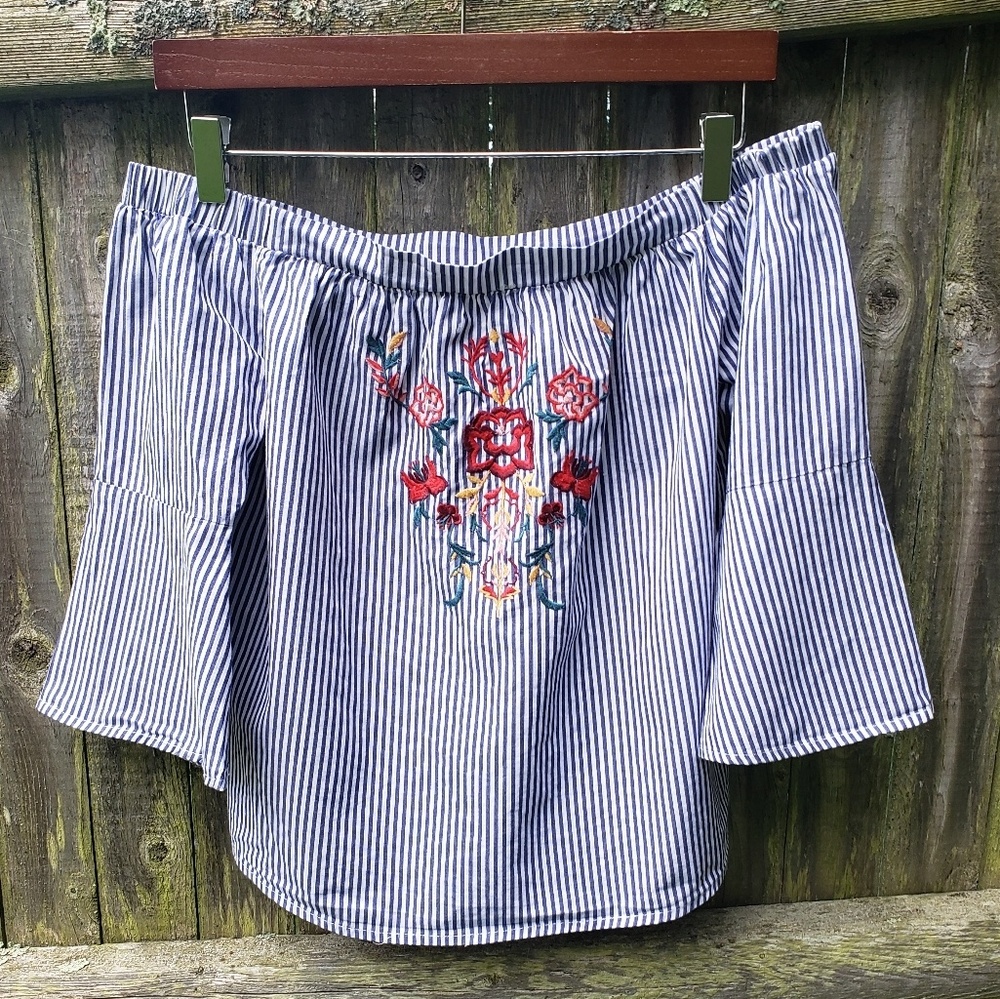 BLUE RAIN OFF THE SHOULDER BLOUSE XS